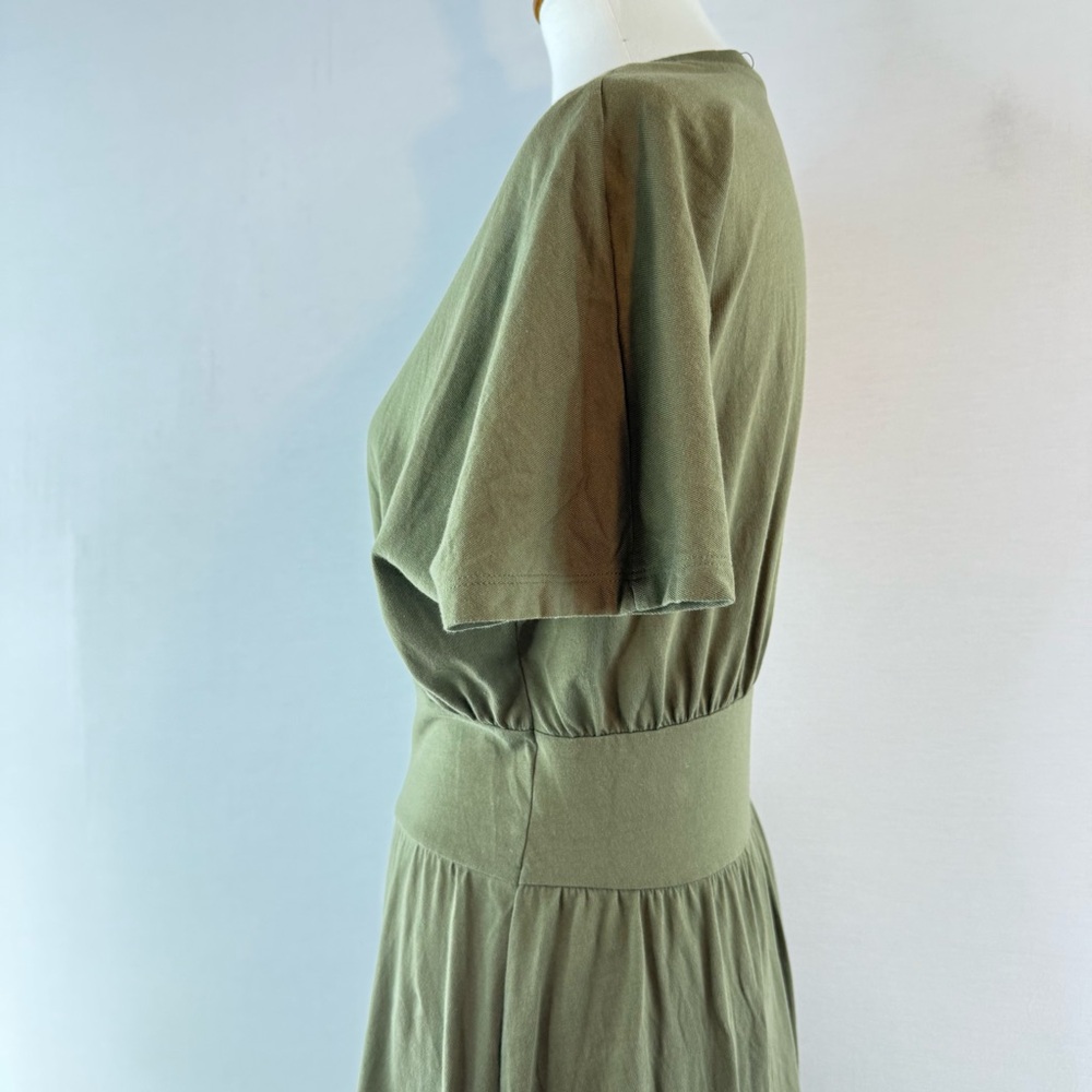 Everlane Kalamata Olive Green Organic Cotton Waisted Midi Dress - Picture 7 of 12